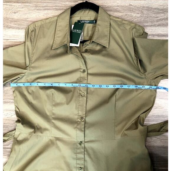 NWT Lauren Ralph Lauren Womens Fern Green Cotton Belted Shirtdress Size 14 - Picture 6 of 7